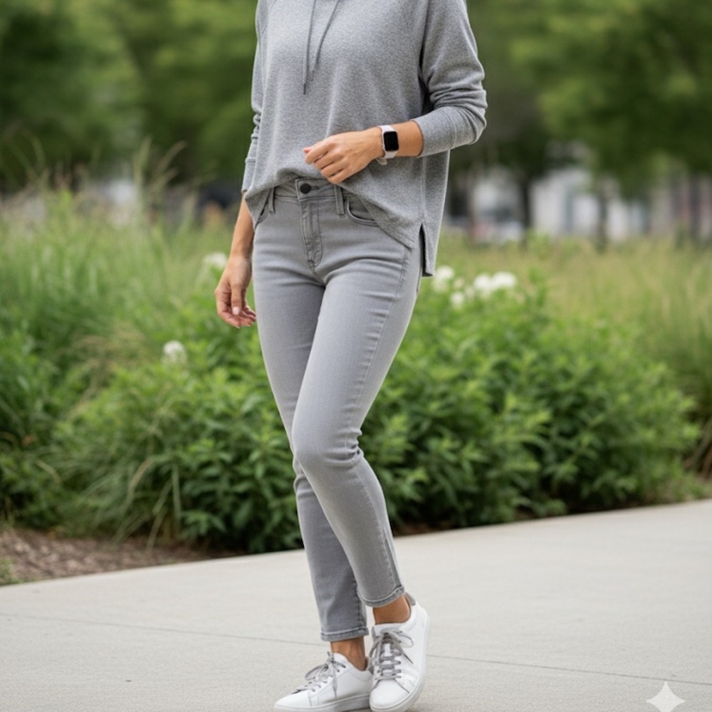 Athleta Sculptek Skinny Jeans Kenai Wash Gray Size 8 Mid Rise Stretch Denim